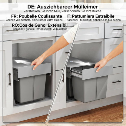 Pull Out Bin, Under Sink Garbage Can, 2 Compartments, 4 Gallon Each, Light Grey, Light Grey Household Supplies at Gallery Canada