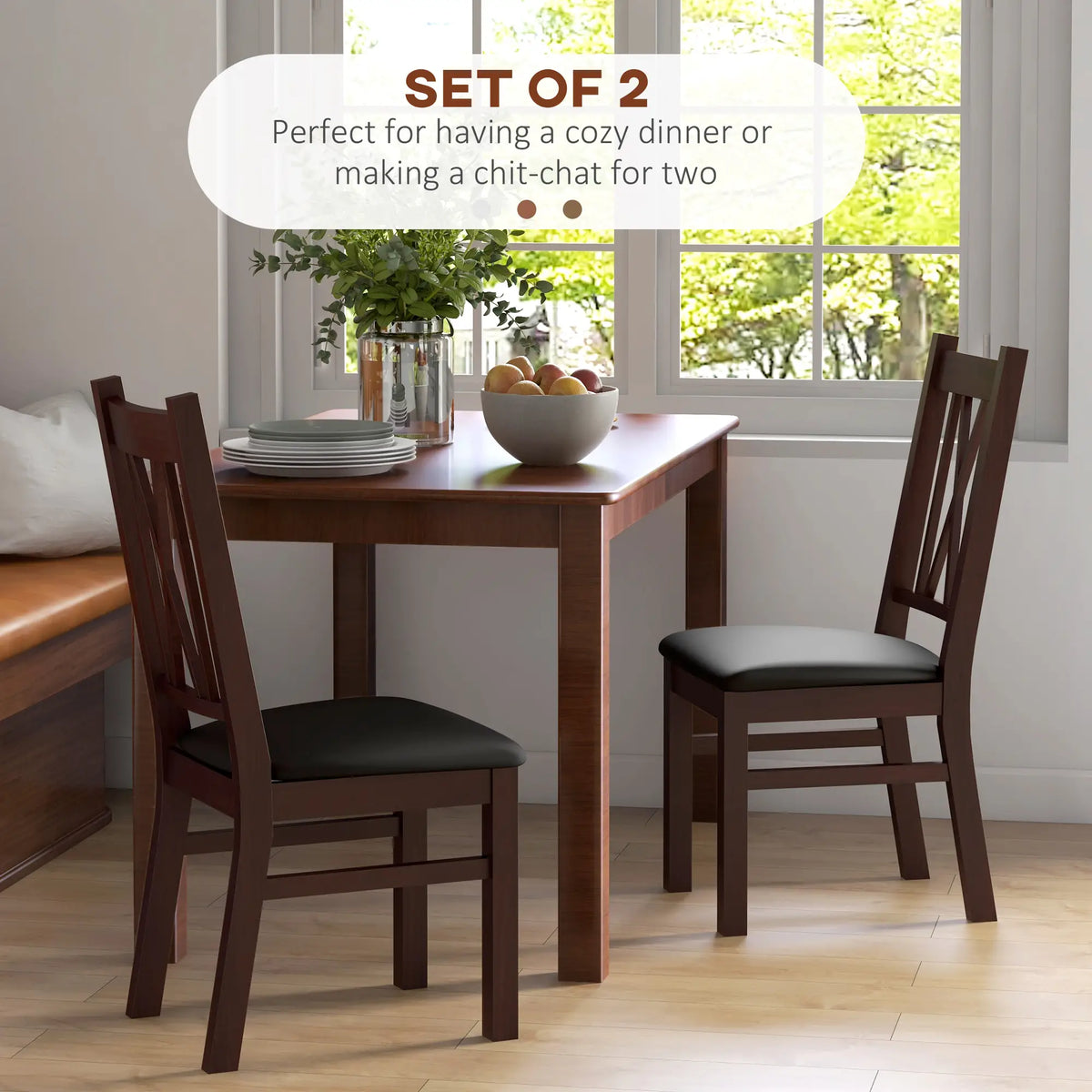 Farmhouse Dining Table Chairs Set of 2, Pine Wood, PU Leather Cushion Bar Stools at Gallery Canada