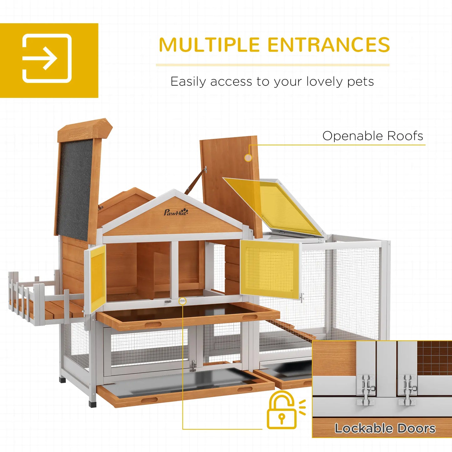 65" Wooden Rabbit Hutch, Pet Playpen, Openable Roof, Storage Box, Yellow Rabbit Hutch at Gallery Canada
