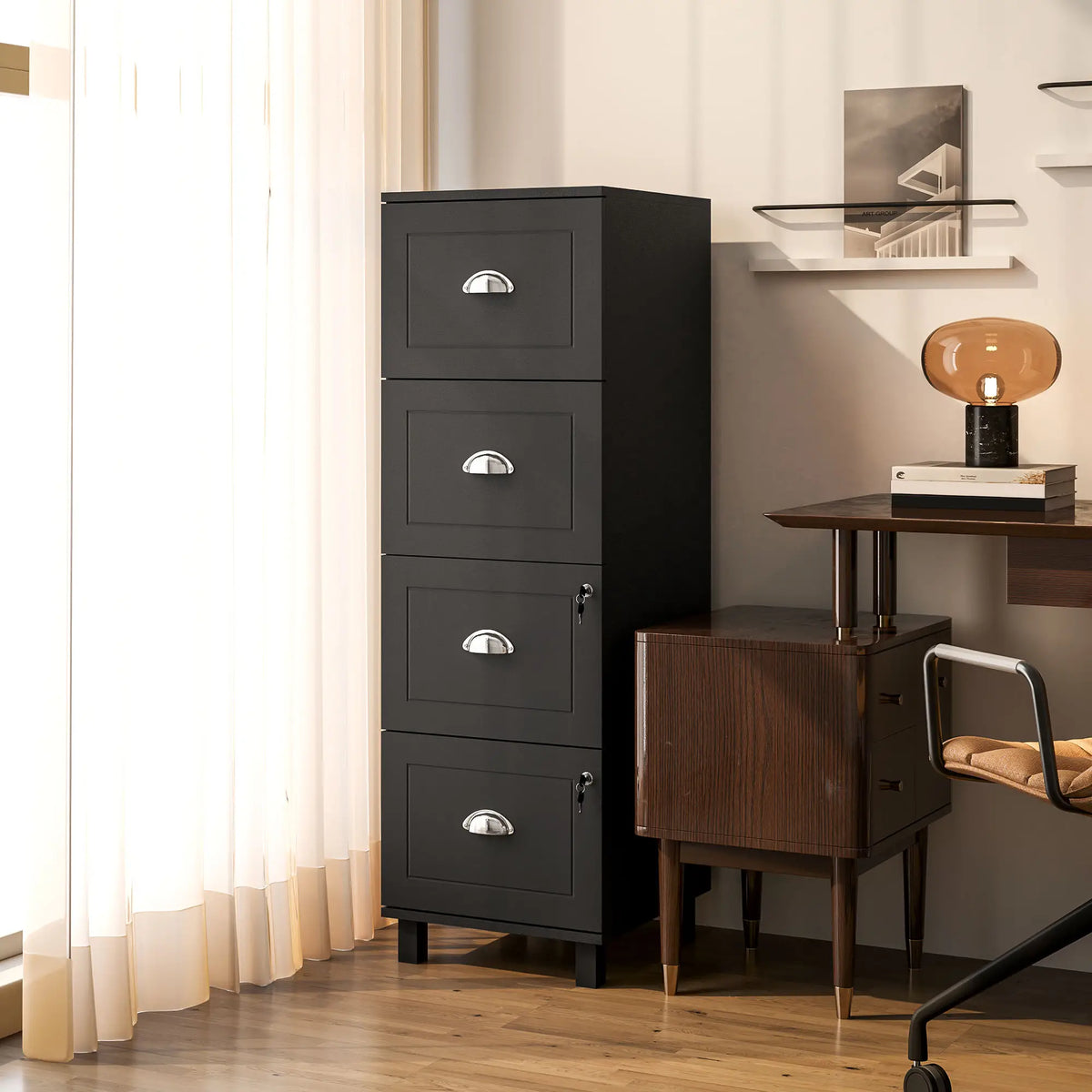 4 Drawer File Cabinet with Lock, A4 Letter Size, Black Office Cabinets & Cupboards at Gallery Canada