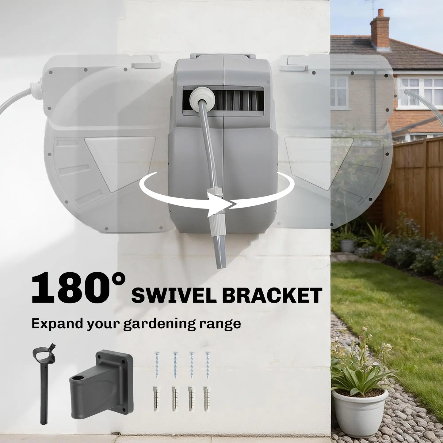 Retractable Garden Hose Reel, 1/2" x 66ft Wall Mounted, Grey Garden Accessories at Gallery Canada