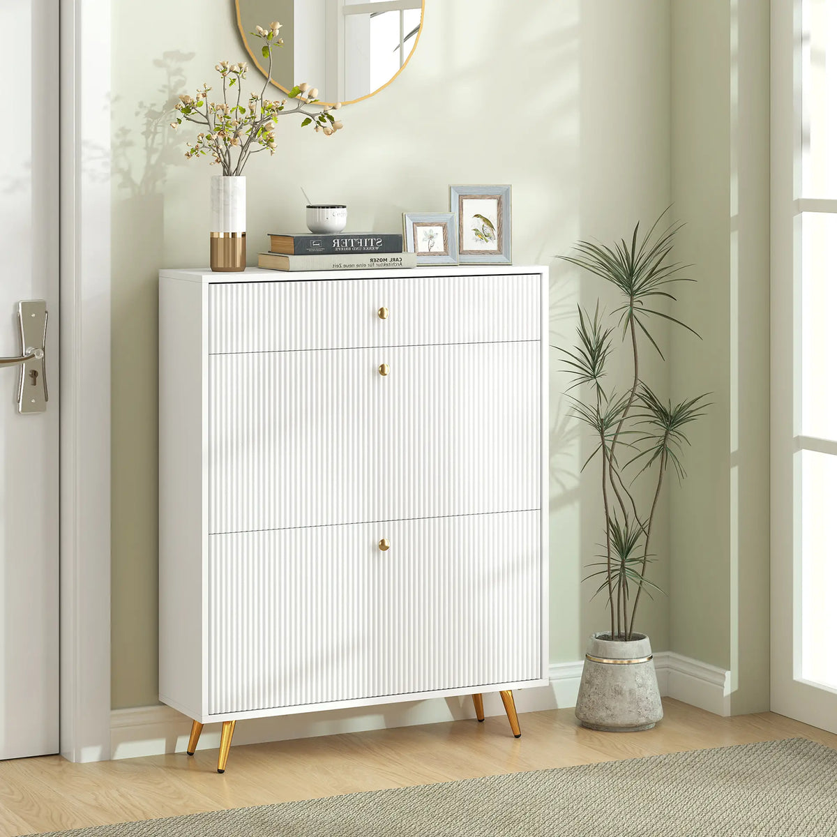 Narrow Shoe Storage Cabinet, Adjustable Shelves, 12 Pairs, White Shoe Storage Cabinets & Racks at Gallery Canada