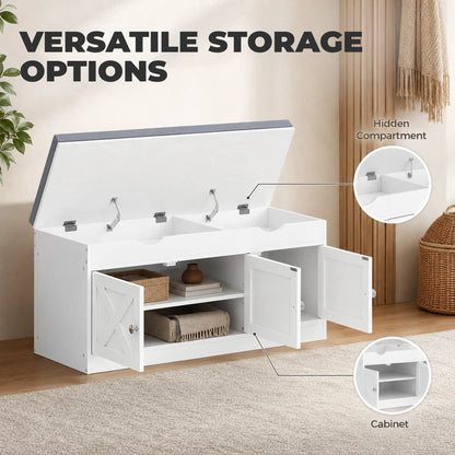 3-Door Shoe Bench with Cushion, Adjustable Shelves, White Shoe Storage Cabinets & Racks at Gallery Canada