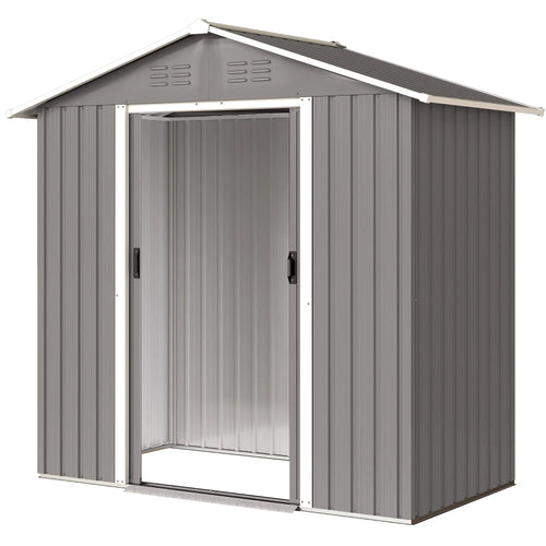 6.5x3.5ft Metal Garden Storage Shed, Double Sliding Doors, Light Grey