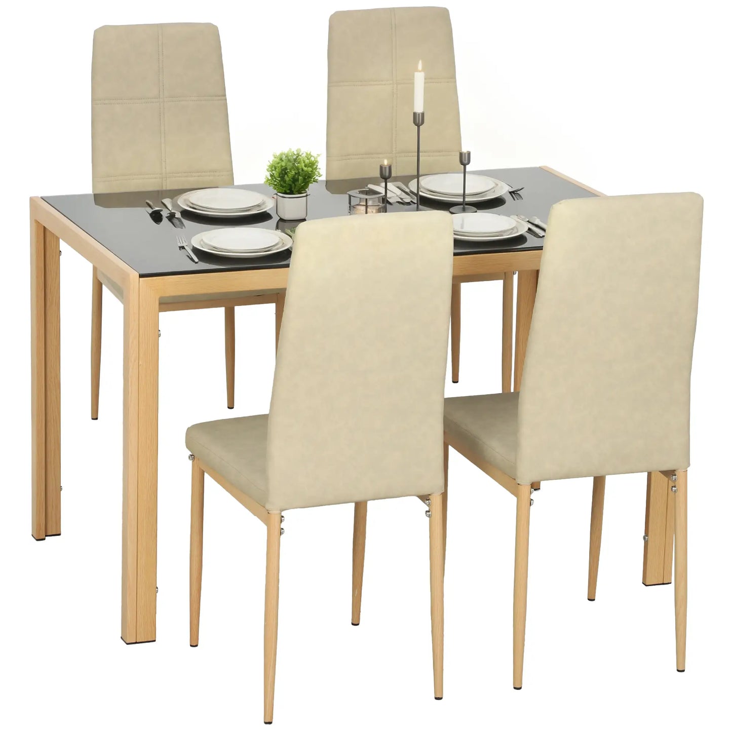 3-Piece Rectangular Glass Kitchen Table, Metal Frame, Faux Leather Chairs Dining Table Sets at Gallery Canada
