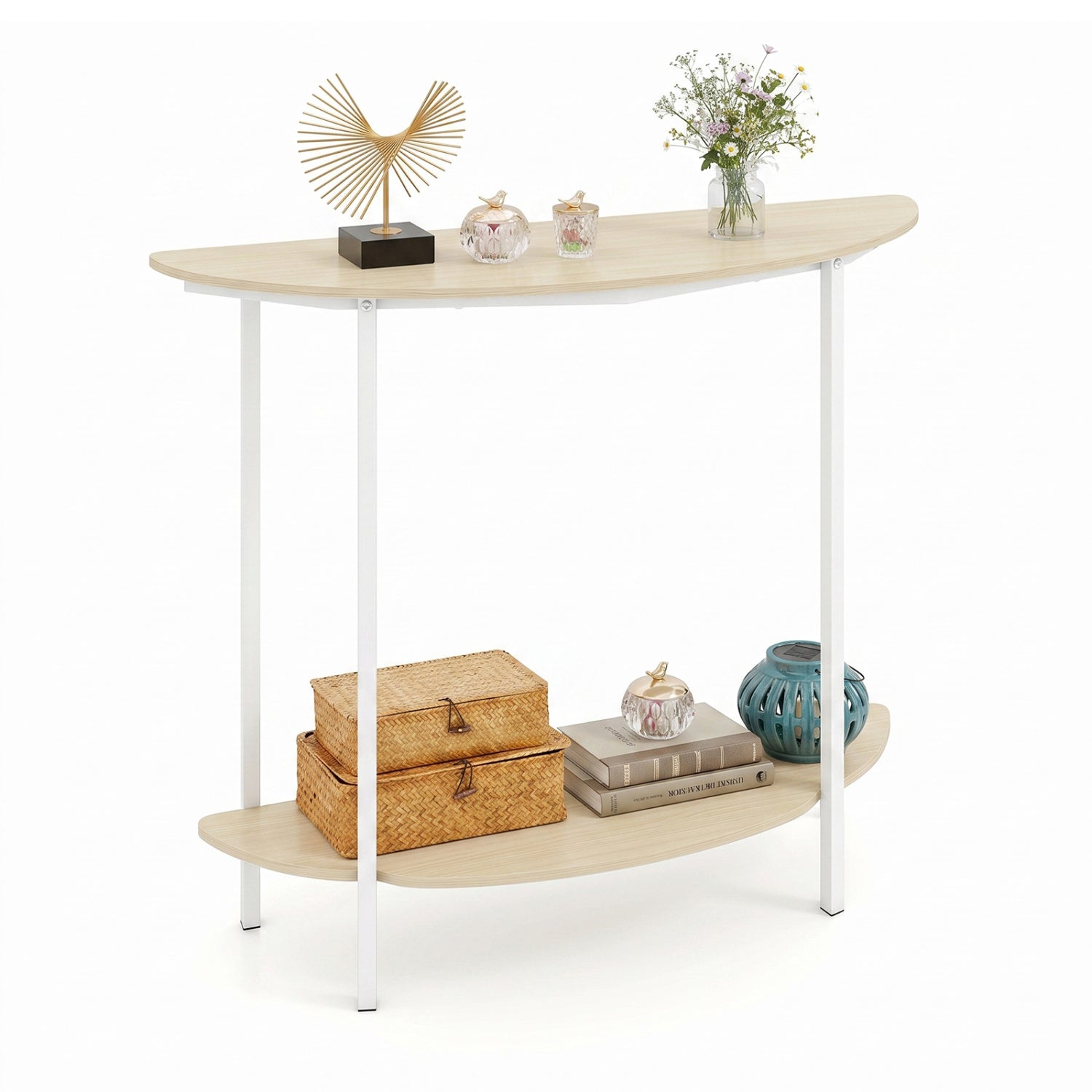 Half Moon Console Table 40 inch, 2-Tier, Oak Console Tables at Gallery Canada