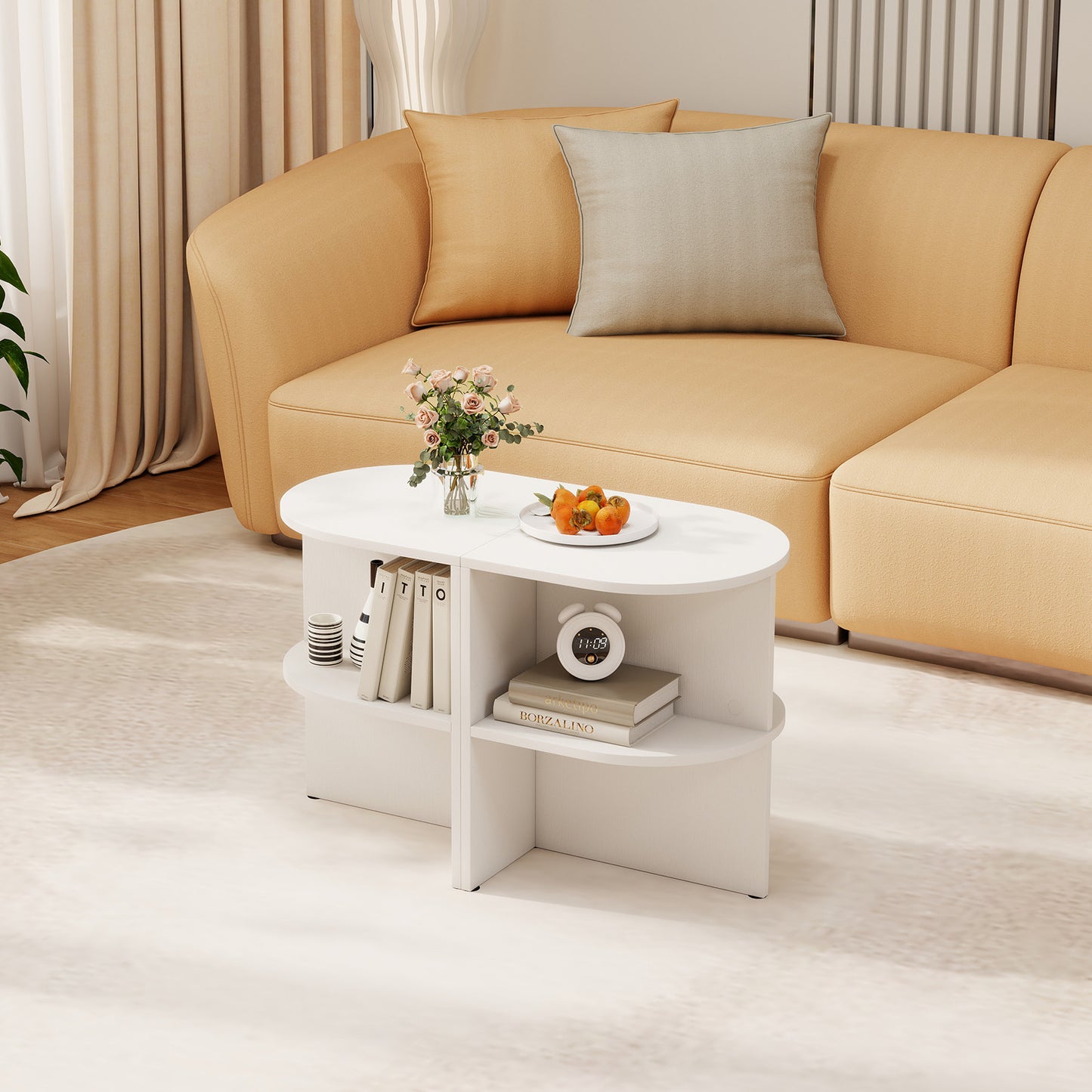 Half Round End Table with Open Shelves for Small Space, White End & Side Tables at Gallery Canada