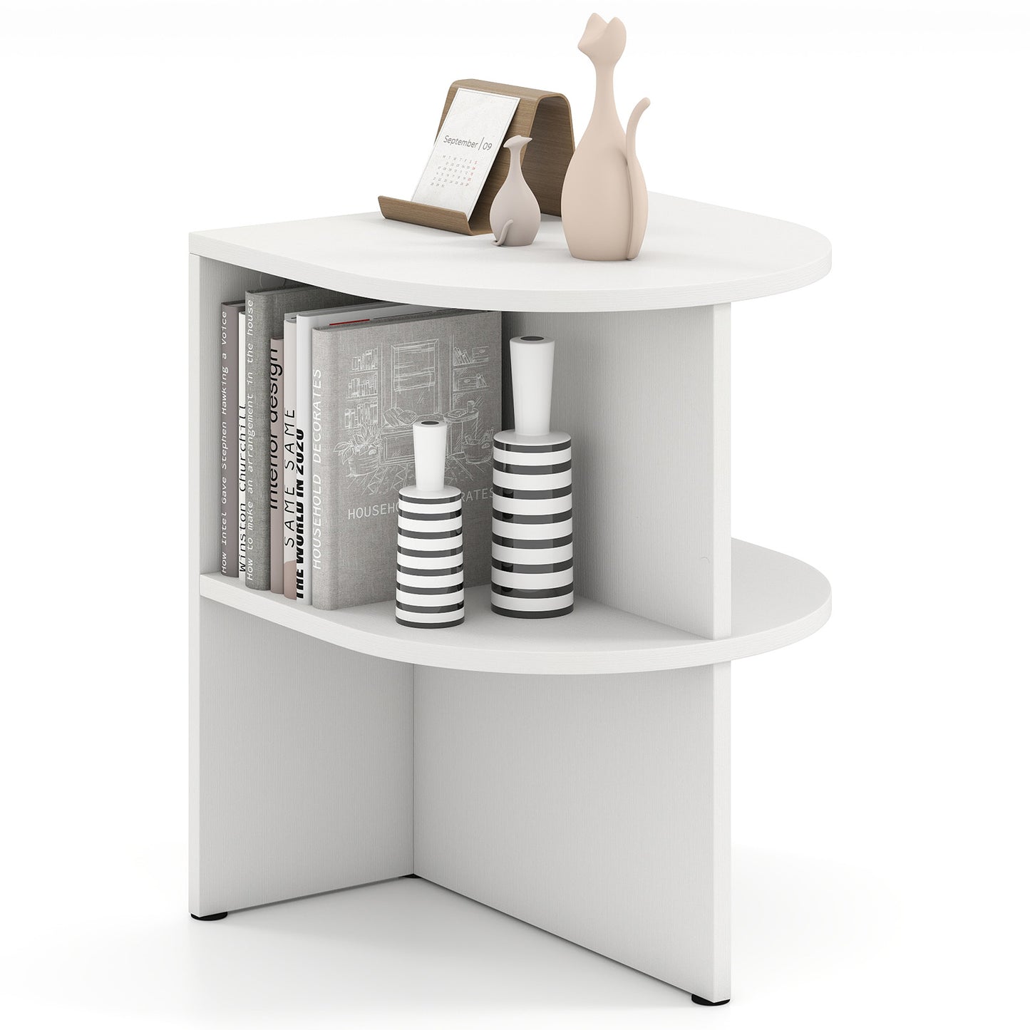 Half Round End Table with Open Shelves for Small Space, White End & Side Tables at Gallery Canada