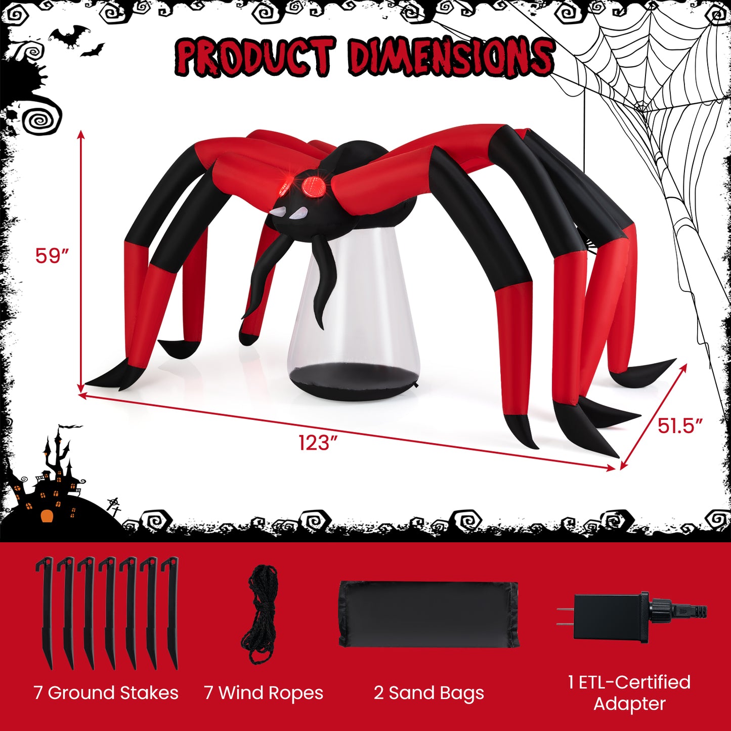 Halloween Inflatable Spider, Tunnel Light Eyes, Red Halloween at Gallery Canada