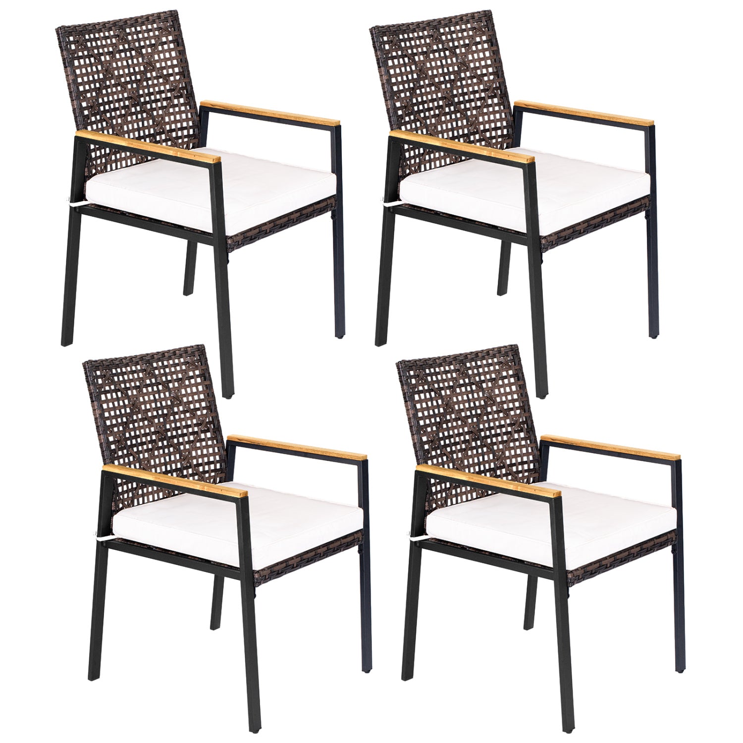 Hand-Woven PE Patio Dining Chairs Set of 4, Beige Patio Dining Chairs at Gallery Canada