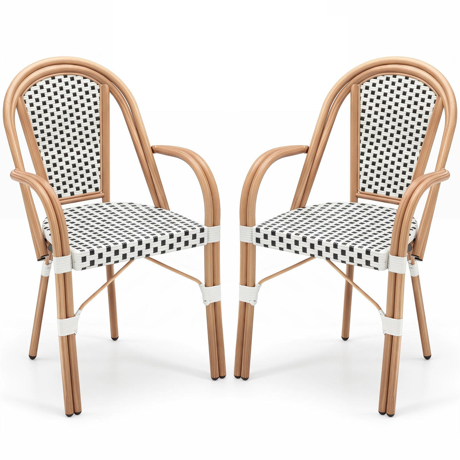 Hand-Woven PE Wicker Outdoor French Bistro Chairs Set of 2, White Patio Dining Chairs at Gallery Canada