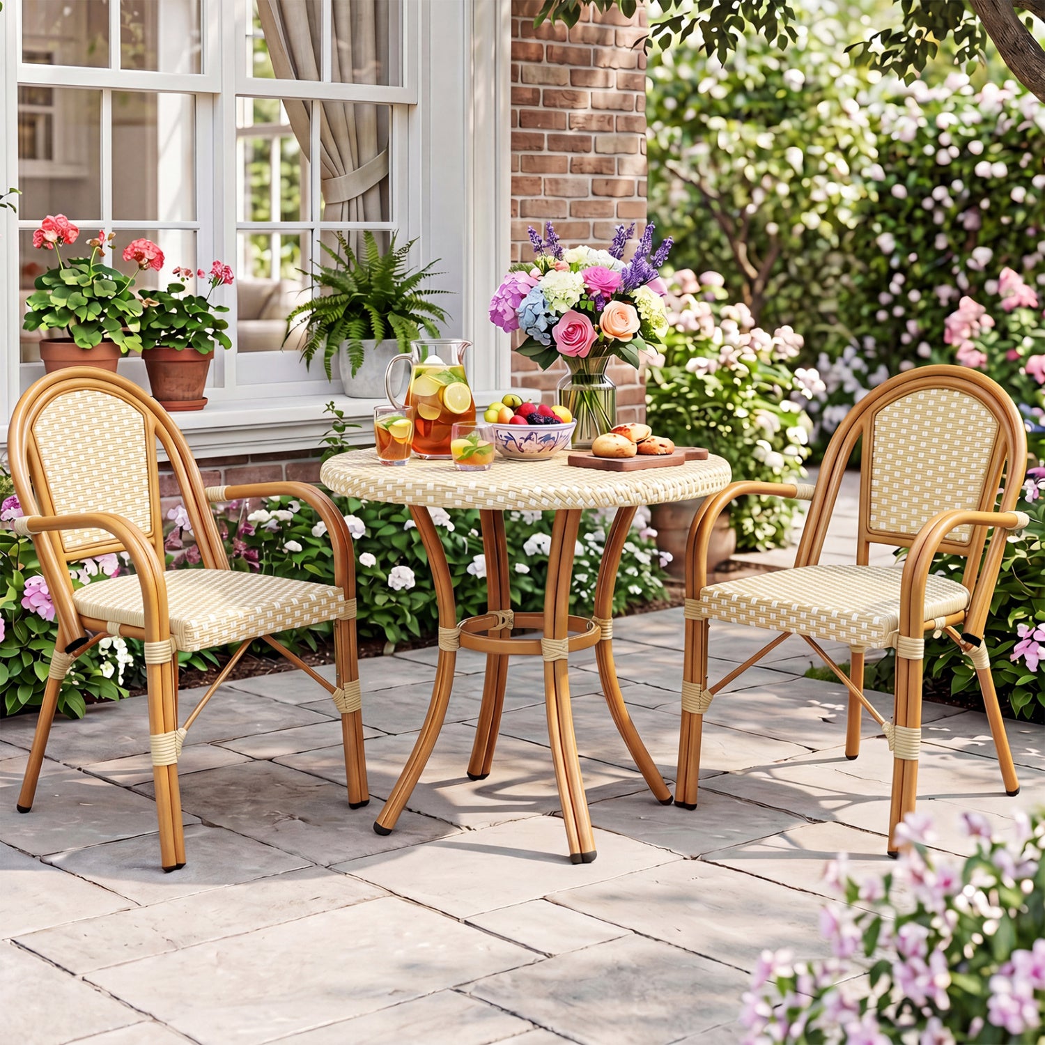 Hand-Woven PE Wicker French Bistro Chairs, Set of 2, Yellow Patio Dining Chairs at Gallery Canada