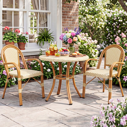 Hand-Woven PE Wicker French Bistro Chairs, Set of 2, Yellow Patio Dining Chairs at Gallery Canada