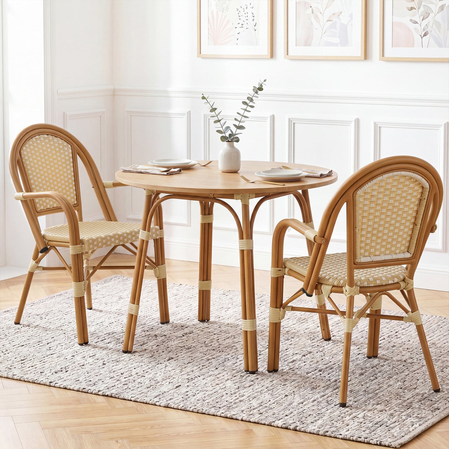 Hand-Woven PE Wicker French Bistro Chairs, Set of 2, Yellow Patio Dining Chairs at Gallery Canada