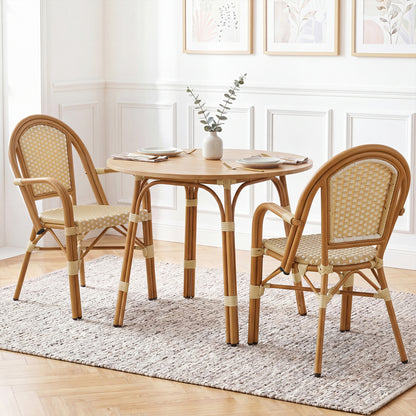 Hand-Woven PE Wicker French Bistro Chairs, Set of 2, Yellow Patio Dining Chairs at Gallery Canada