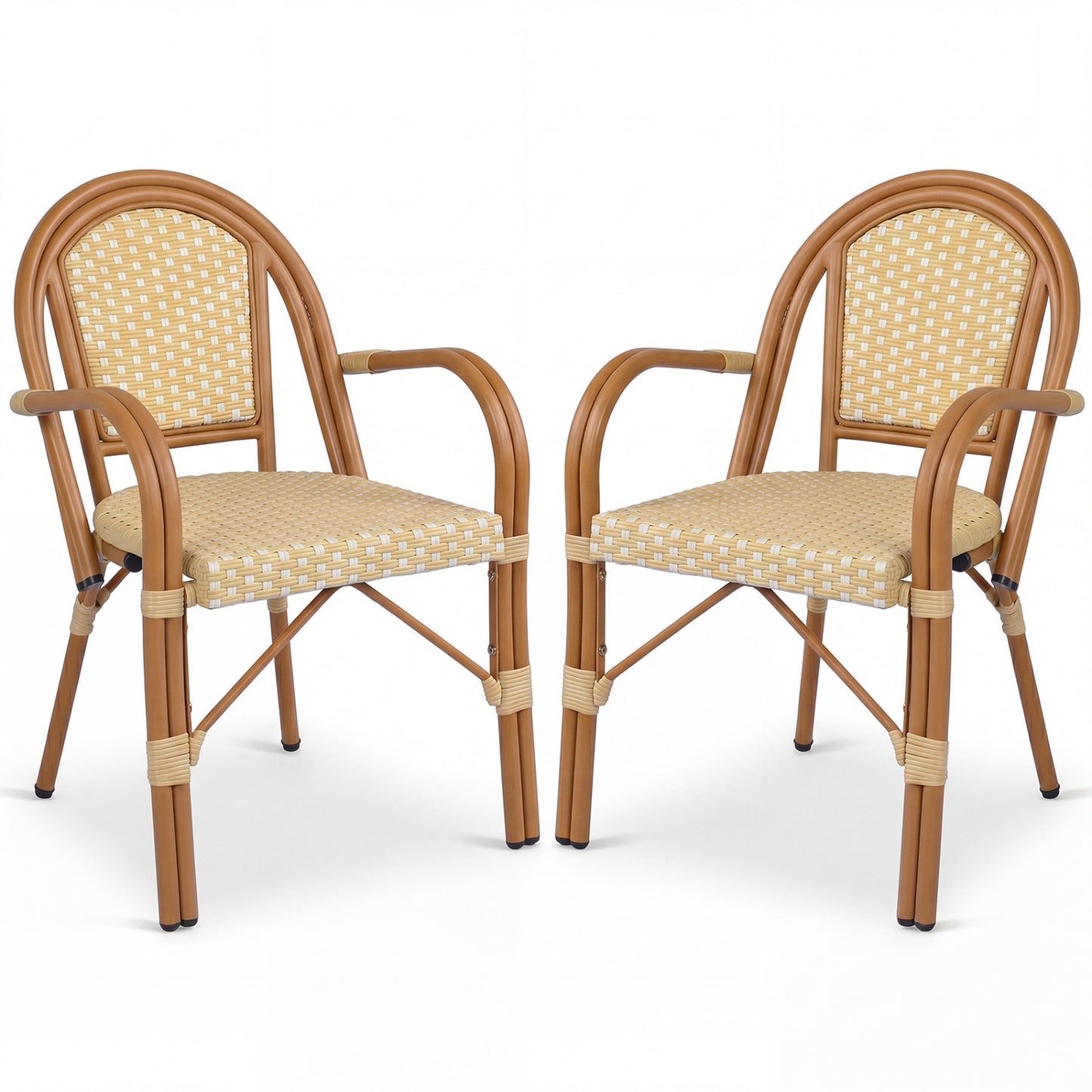 Hand-Woven PE Wicker French Bistro Chairs, Set of 2, Yellow Patio Dining Chairs Yellow at Gallery Canada