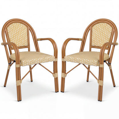 Hand-Woven PE Wicker French Bistro Chairs, Set of 2, Yellow Patio Dining Chairs Yellow at Gallery Canada