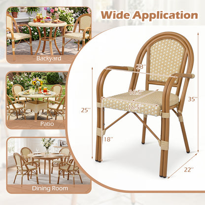 Hand-Woven PE Wicker French Bistro Chairs, Set of 2, Yellow Patio Dining Chairs at Gallery Canada