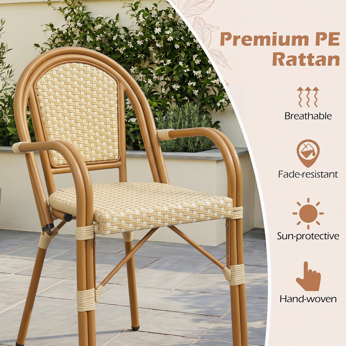 Hand-Woven PE Wicker French Bistro Chairs, Set of 2, Yellow Patio Dining Chairs at Gallery Canada