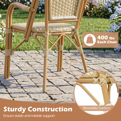 Hand-Woven PE Wicker French Bistro Chairs, Set of 2, Yellow Patio Dining Chairs at Gallery Canada