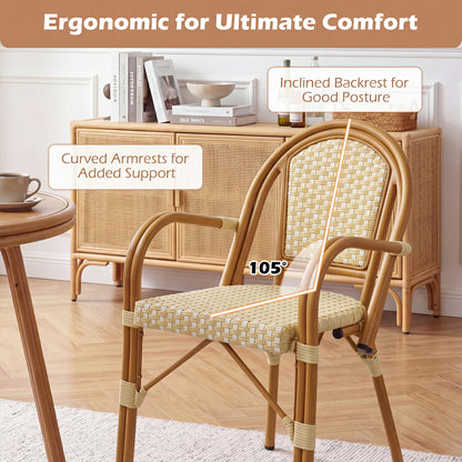Hand-Woven PE Wicker French Bistro Chairs, Set of 2, Yellow Patio Dining Chairs at Gallery Canada