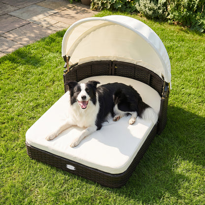 Handwoven Rattan Pet Daybed, 2 Cushions, White Dog Kennels at Gallery Canada