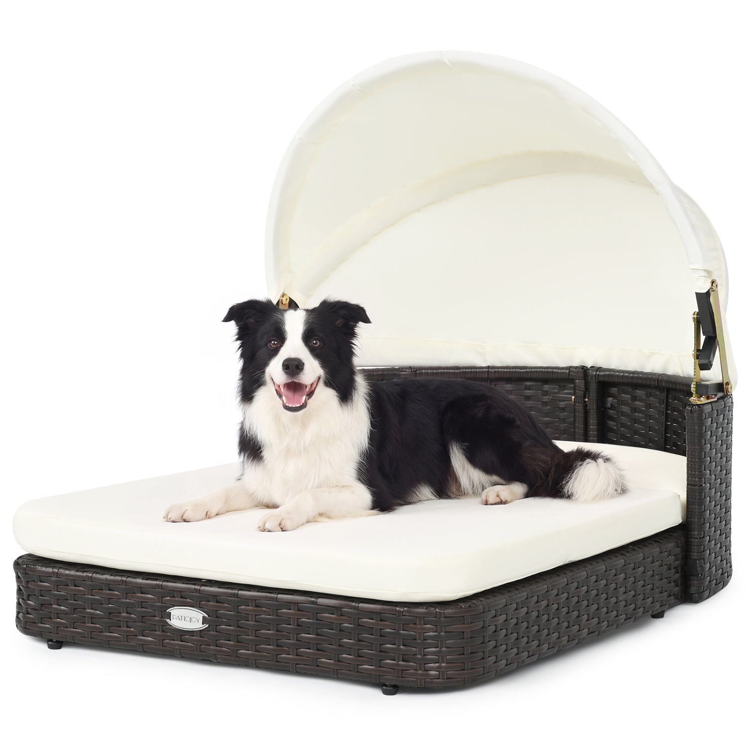 Handwoven Rattan Pet Daybed, 2 Cushions, White Dog Kennels White at Gallery Canada