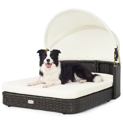 Handwoven Rattan Pet Daybed, 2 Cushions, White Dog Kennels White at Gallery Canada