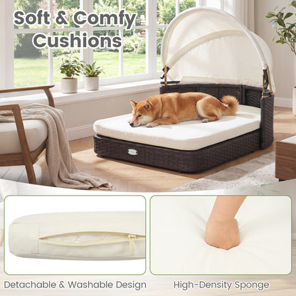 Handwoven Rattan Pet Daybed, 2 Cushions, White Dog Kennels at Gallery Canada