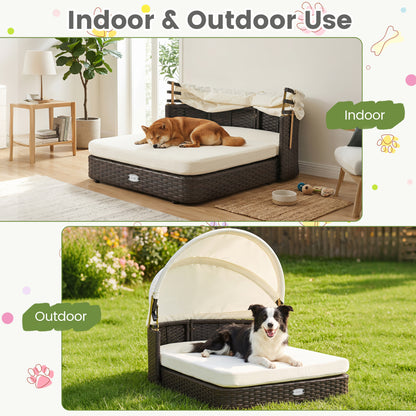 Handwoven Rattan Pet Daybed, 2 Cushions, White Dog Kennels at Gallery Canada