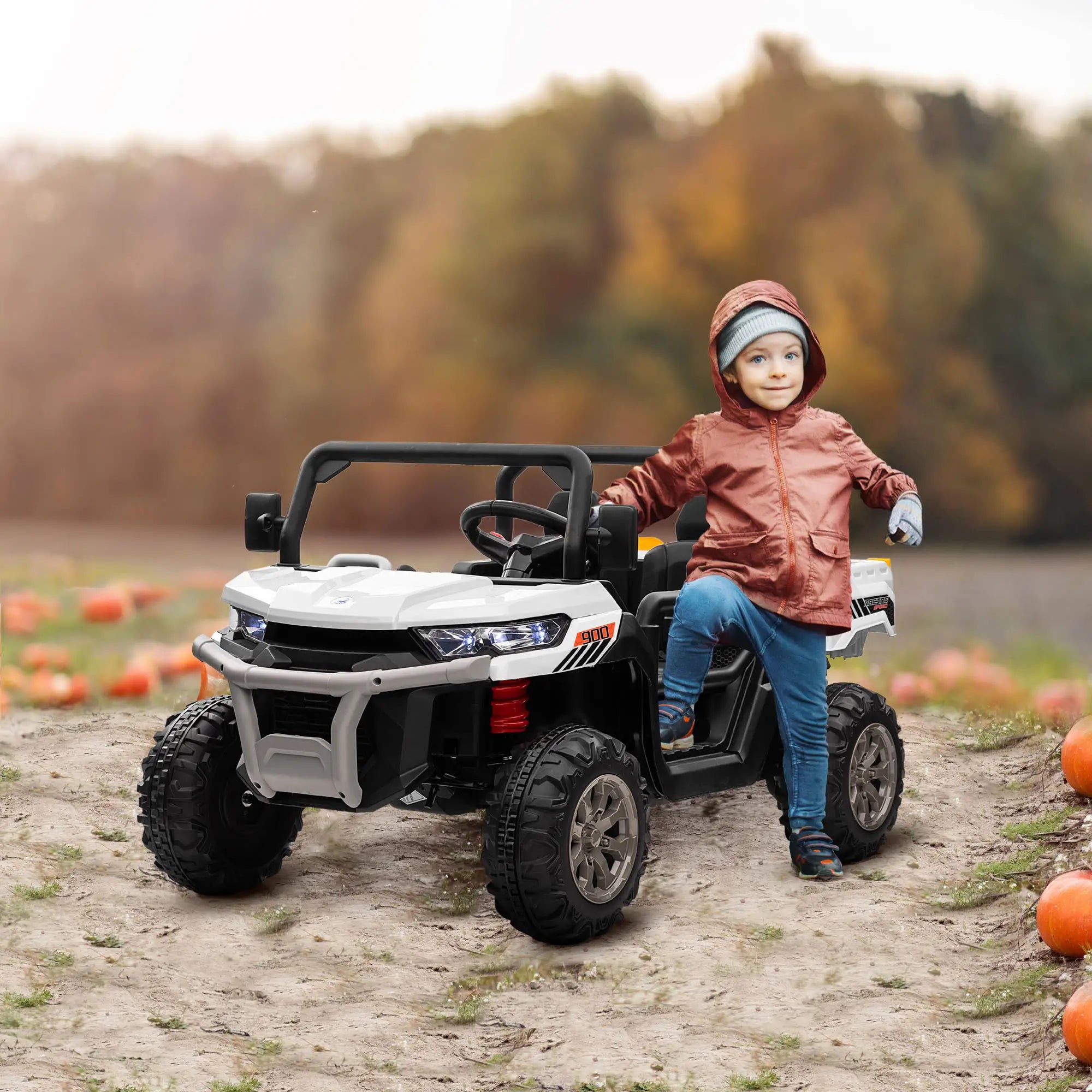 12V Ride On Car, Electric Bucket, Two-Seater, White Electric Toy Cars at Gallery Canada