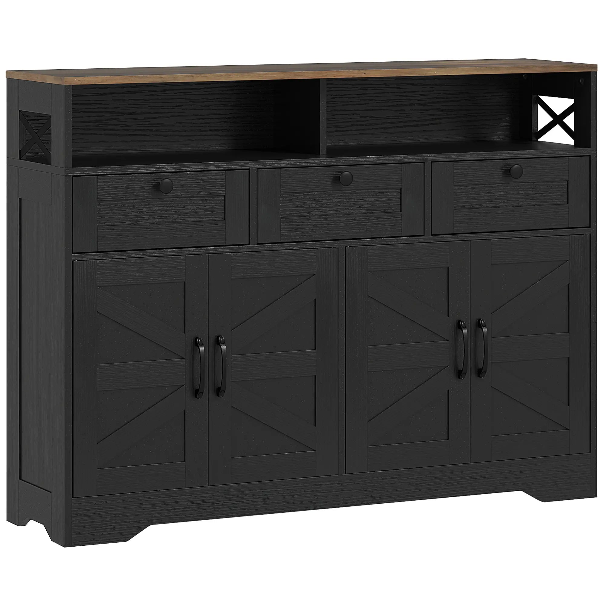 Sideboard, Buffet Cabinet with 4 Barn Doors, 3 Drawers, Black Storage Cabinets at Gallery Canada