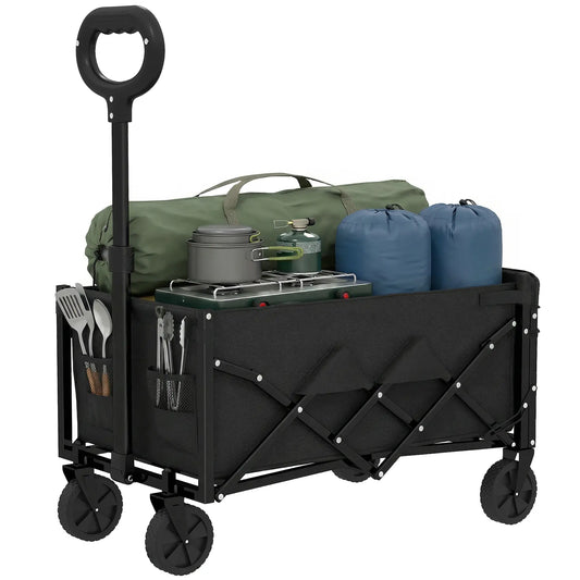 80L Folding Wagon Cart, Heavy-Duty Collapsible, Black