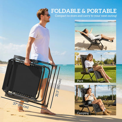 Zero Gravity Chair, Reclining Outdoor Lounger, 400 LBS Capacity, Black Lounger Chairs at Gallery Canada