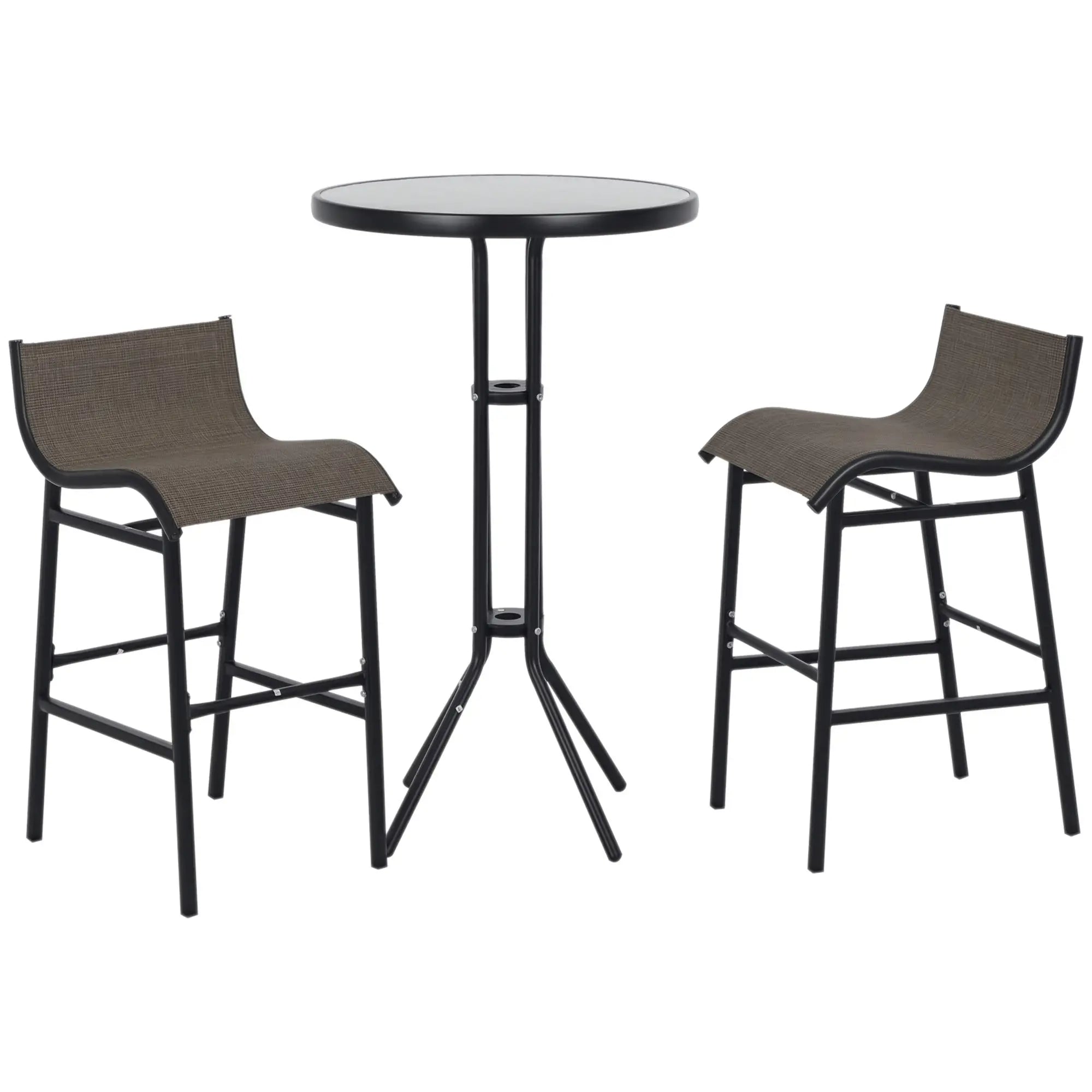 Patio Bar Set, 2 Bar Stools & Glass Table, Tan Bistro Sets Tan, Black at Gallery Canada