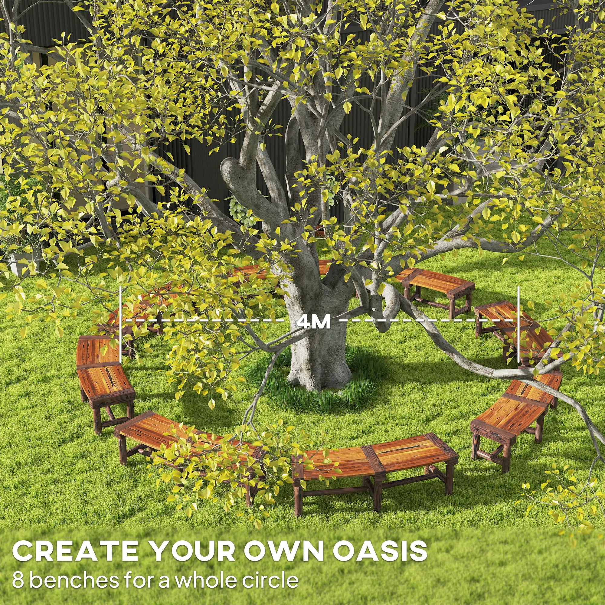 Wooden Outdoor Tree Bench, Slatted Seat, 60in, Brown Outdoor Benches at Gallery Canada