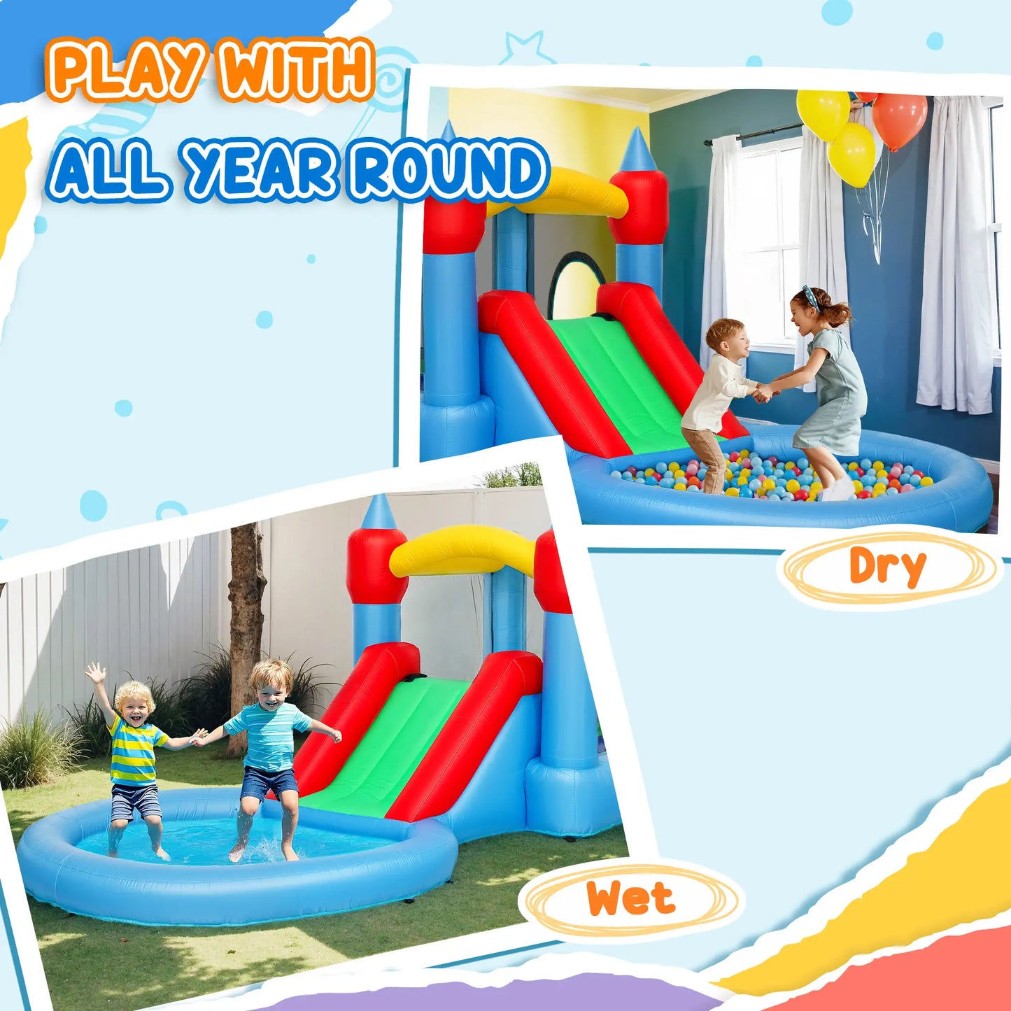 Inflatable Bounce House with Slide, Basketball, Ball Pit, 163" x 81" x 75" Inflatables at Gallery Canada