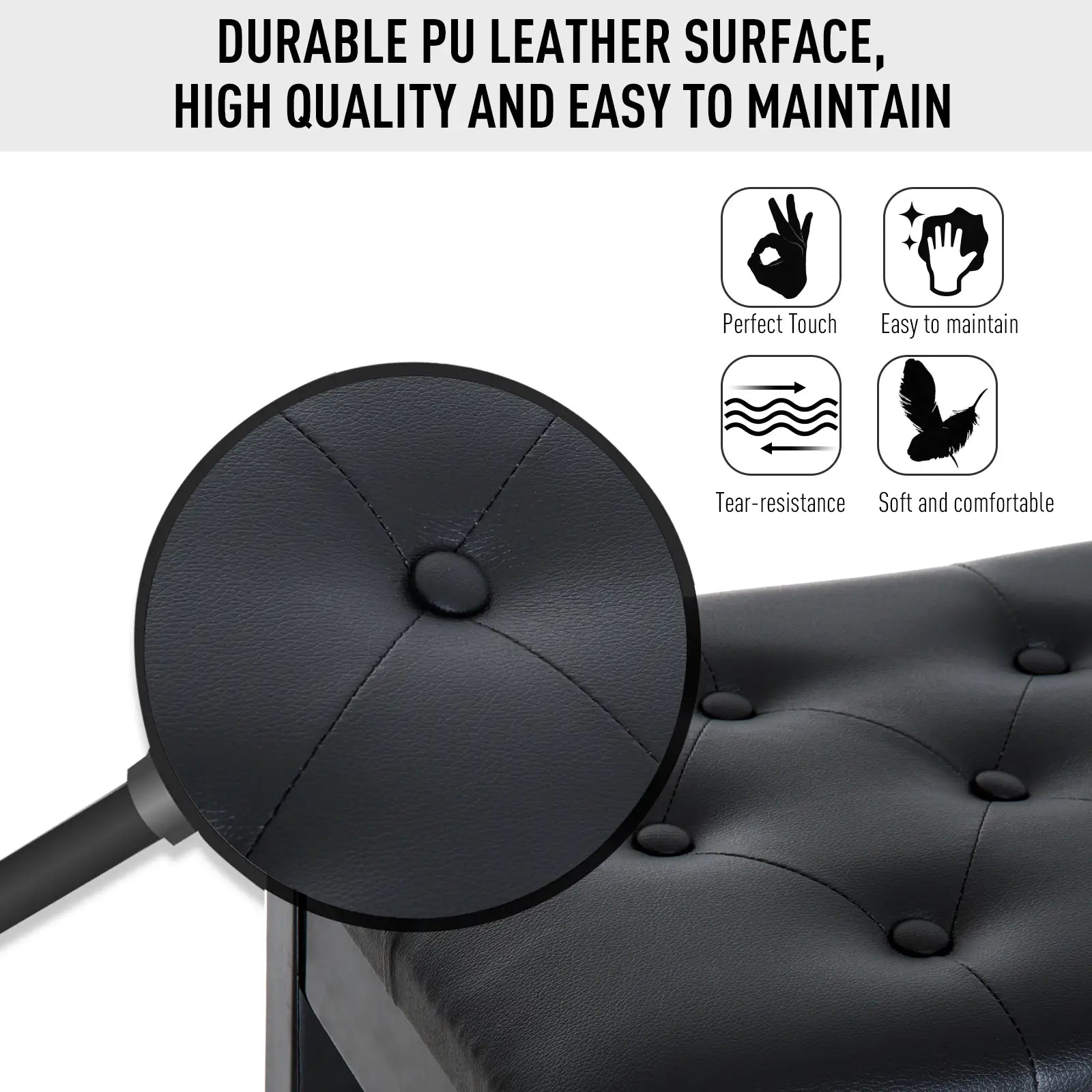 Padded Piano Bench With Storage, Faux Leather, Wood Legs, Black Piano Benches at Gallery Canada