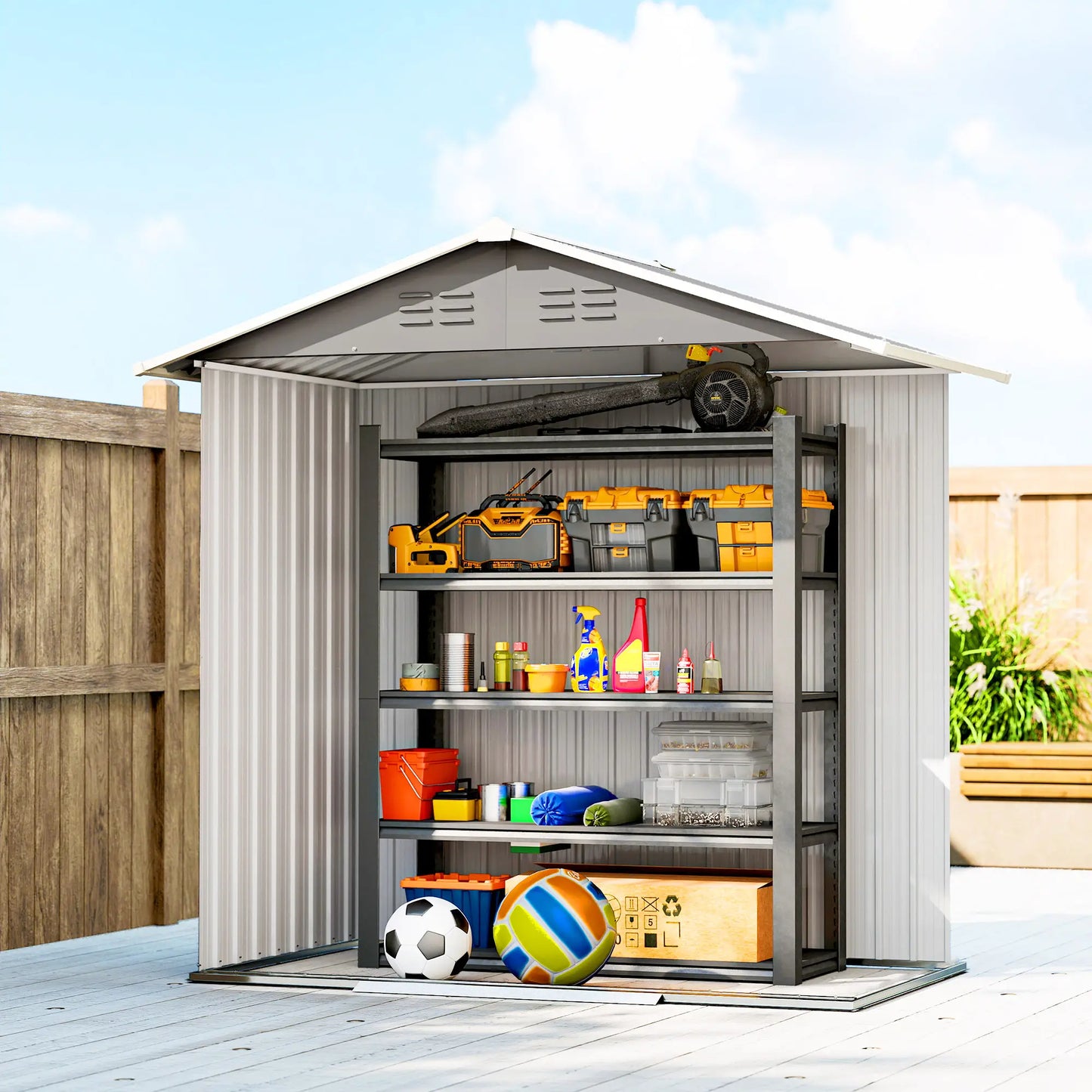 6.5x3.5ft Metal Garden Storage Shed, Double Sliding Doors, Light Grey Sheds at Gallery Canada