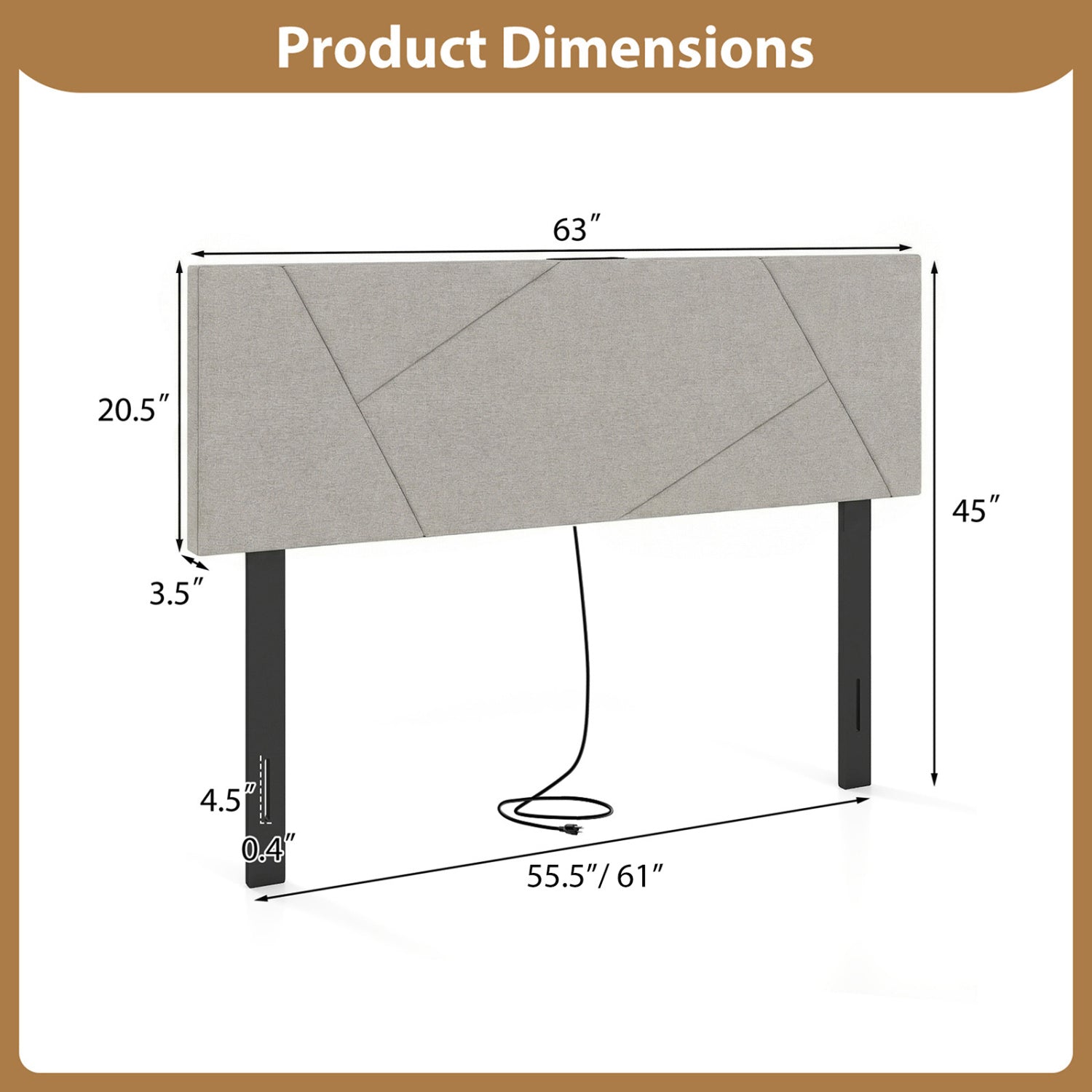 Full Size Queen Geometric Upholstered Headboard, Gray Headboards at Gallery Canada