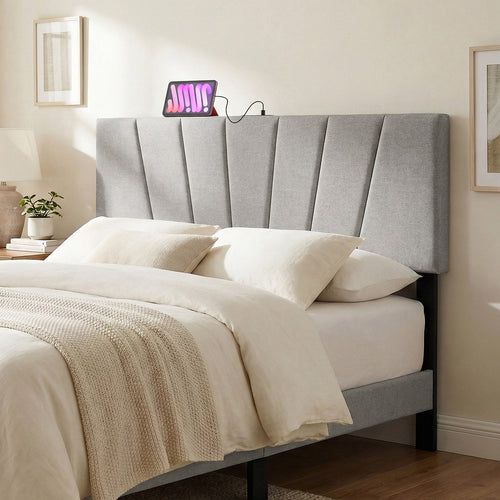 Headboard for Queen and Full Size Bed Geometric Upholstered Head Board, Gray