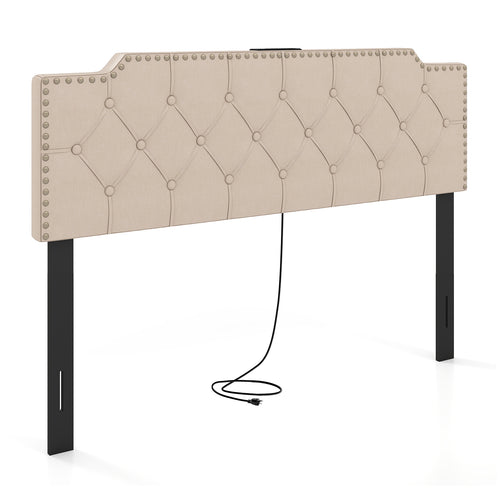 Rivet Tufted Upholstered Headboard, Queen Full Size, Beige