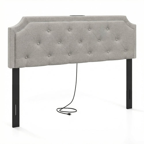 Tufted Upholstered Headboard, Queen Full Size, Gray