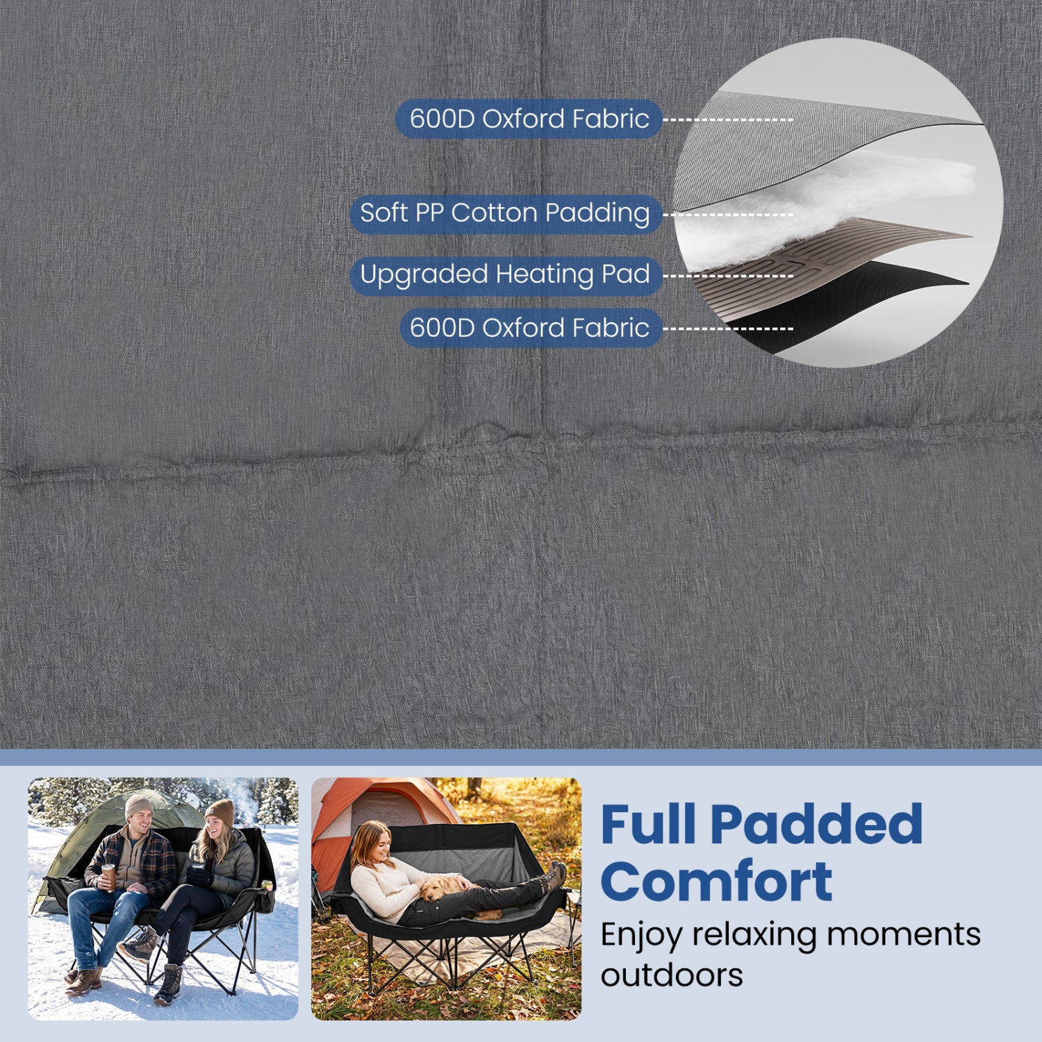 Heated Double Camping Chair, 4 Zones, Black Camping Furniture at Gallery Canada