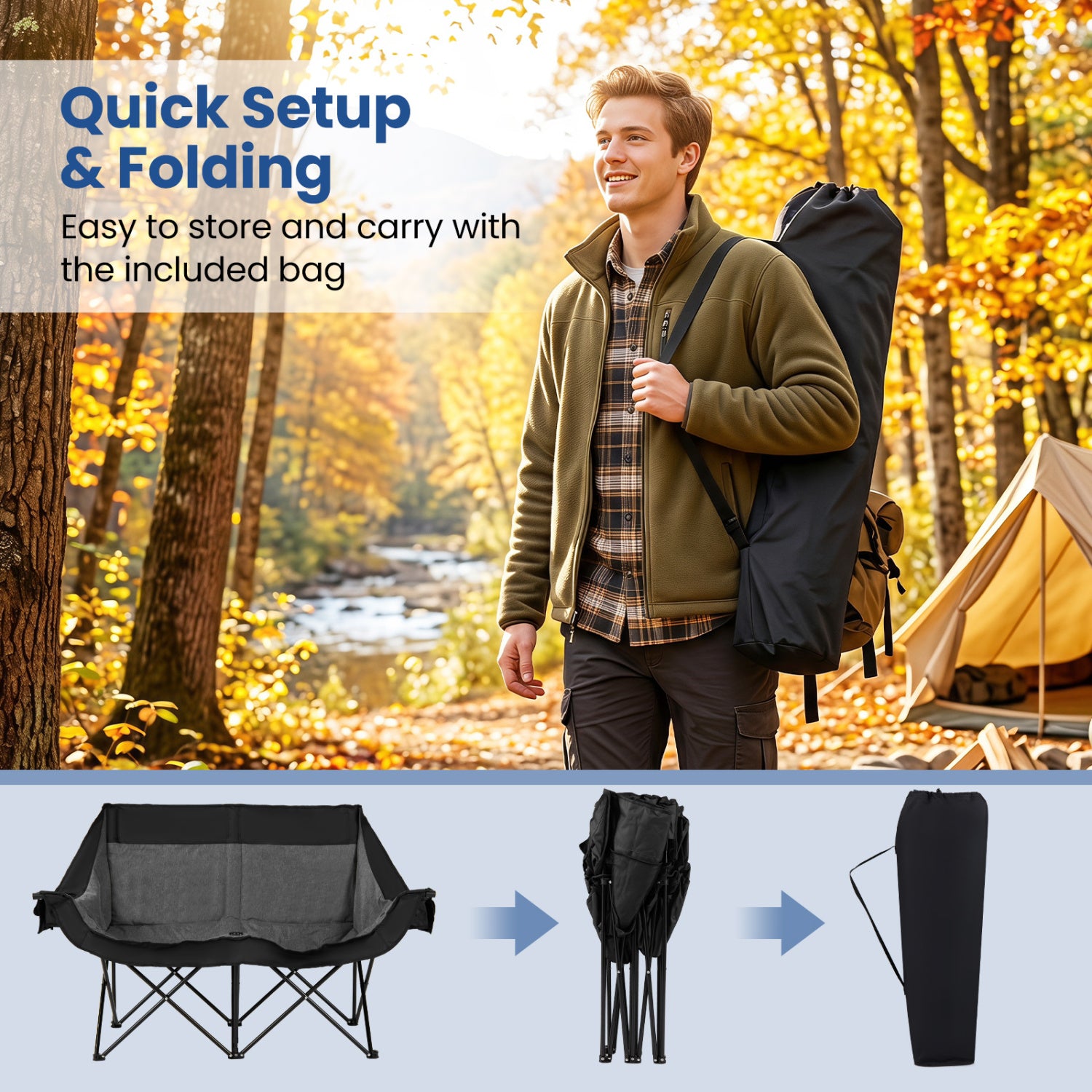 Heated Double Camping Chair, 4 Zones, Black Camping Furniture at Gallery Canada