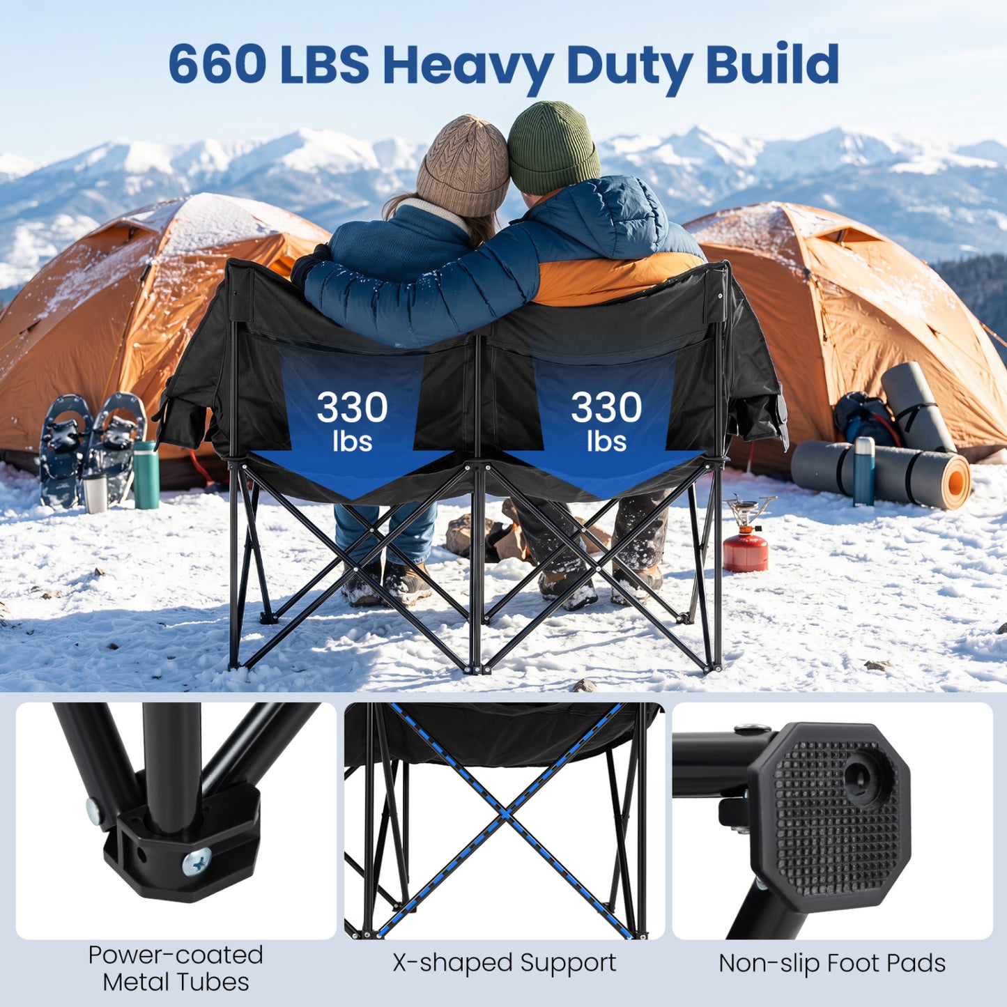 Heated Double Camping Chair, 4 Zones, Black Camping Furniture at Gallery Canada