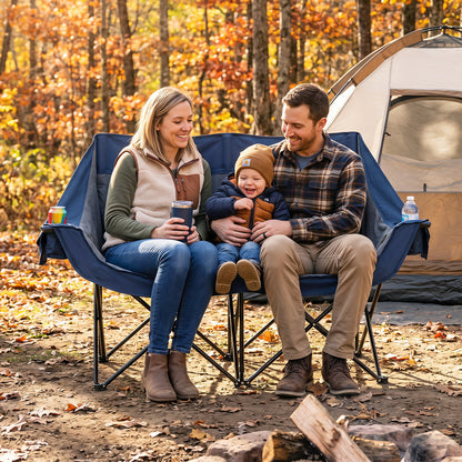 Heated Double Camping Chair, 4 Heating Zones, Wine Holders, Navy Camping Furniture at Gallery Canada