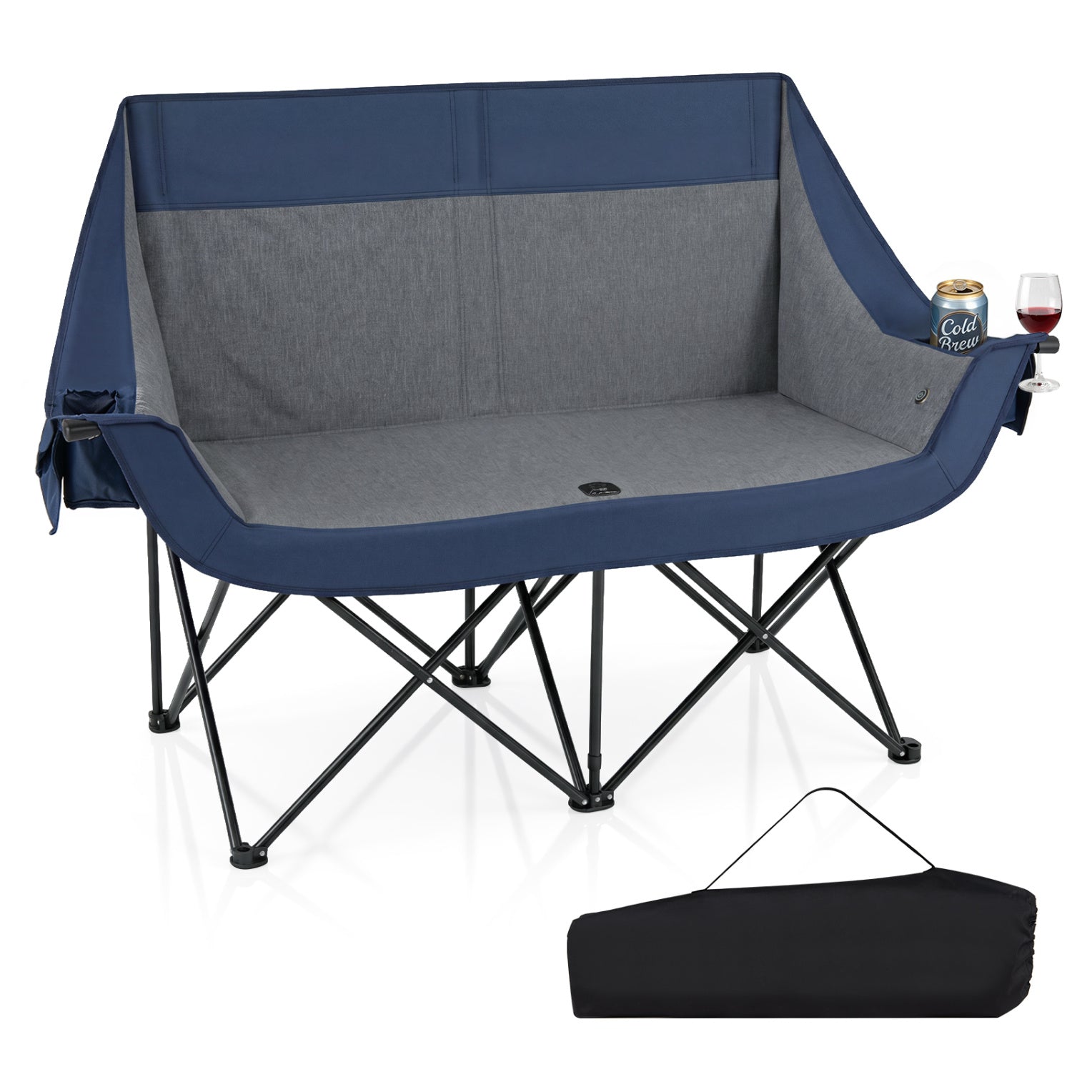 Heated Double Camping Chair, 4 Heating Zones, Wine Holders, Navy Camping Furniture Navy at Gallery Canada