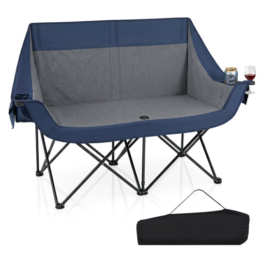 Heated Double Camping Chair, 4 Heating Zones, Wine Holders, Navy Camping Furniture Navy at Gallery Canada