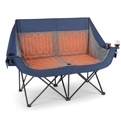 Heated Double Camping Chair, 4 Heating Zones, Wine Holders, Navy Camping Furniture at Gallery Canada